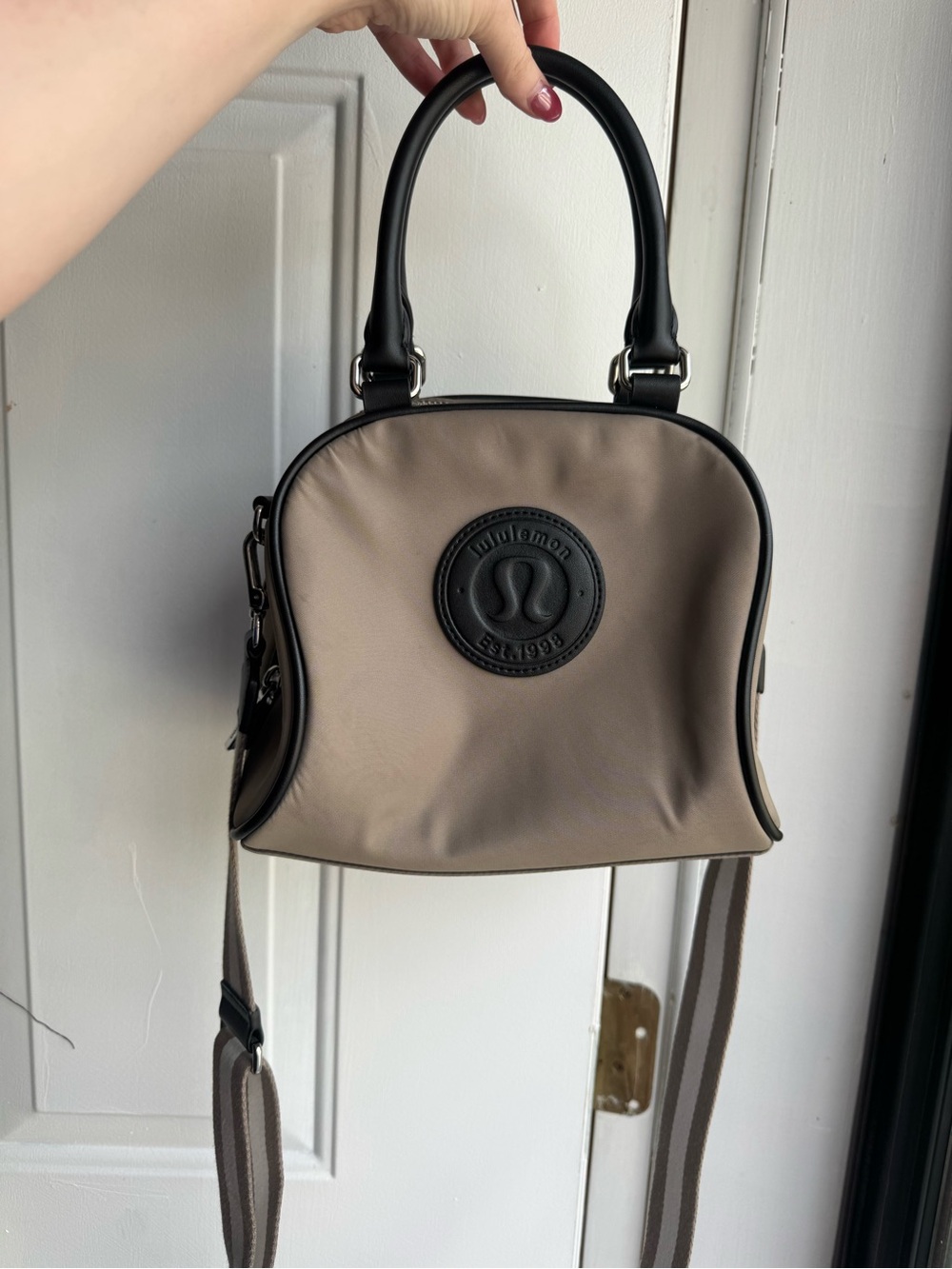 lululemon athletica Taupe Crossbody Satchel with Black Trim